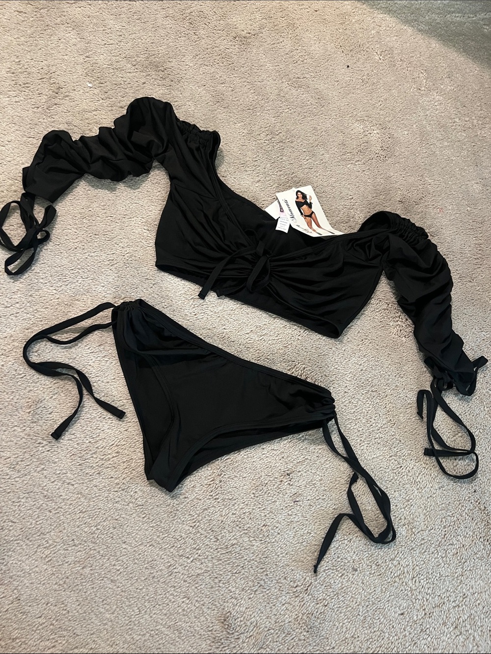 Black Off-Shoulder Tie Bikini Set